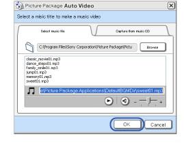 Naast de voorbeeldmuziek in de toepassing kunt u muziek selecteren uit muziekbestanden op de computer en op muziek-cd's.