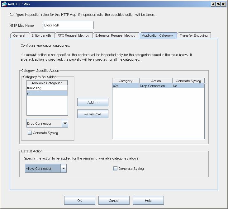 Pagina 16 van 30 Kies vervolgens http en klik op ADD: Vul bij http Map name een naam in hier Block P2P Ga naar application catecory.