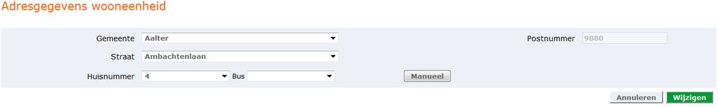 Hierdoor wordt het scherm Adresgegevens wooneenheid geopend.