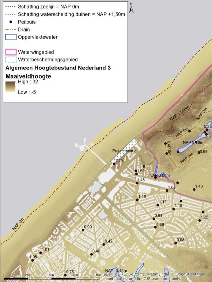 Tabel 1 Bodemopbouw bij de Noord-Boulevard (grondonderzoek 7 oktober 2016). De peilbuis die in het freatisch pakket geplaats is (MDF01) heeft een peilfilter tot een diepte van NAP -2,23 m.