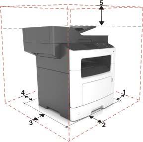 Omgaan met de printer 10 Omgaan met de printer Een plaats voor de printer bepalen LET OP: RISICO OP LETSEL: De printer weegt meer dan 18 kg en moet door twee of meer getrainde personeelsleden worden
