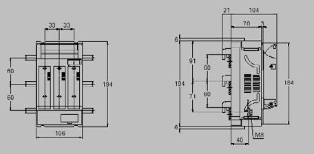 DIN-rail Maten NH00-mespatroonlastscheiders L0,