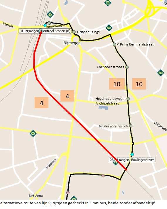 Blad 7 X009 Nijmegen Grave a. Voorstel om een snellere route te volgen tussen Heyendaal en CS (via Spoorkuil). X012 Druten - Nijmegen a.