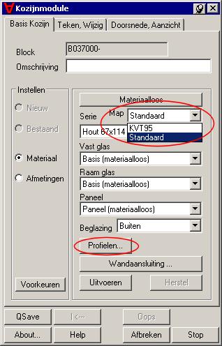 Buiten kozijnen Standaard profielen instellen Voor het inregelen van de profielen die automatisch door de kozijnmodule worden gebruikt tijdens het aanmaken van een kozijn.