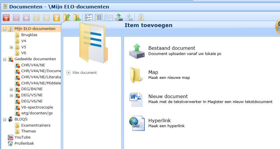 BRONNEN De module Bronnen bestaat uit twee delen Mijn ELO-documenten en Gedeelde documenten. In mijn ELO-documenten kun je bestanden opslaan.