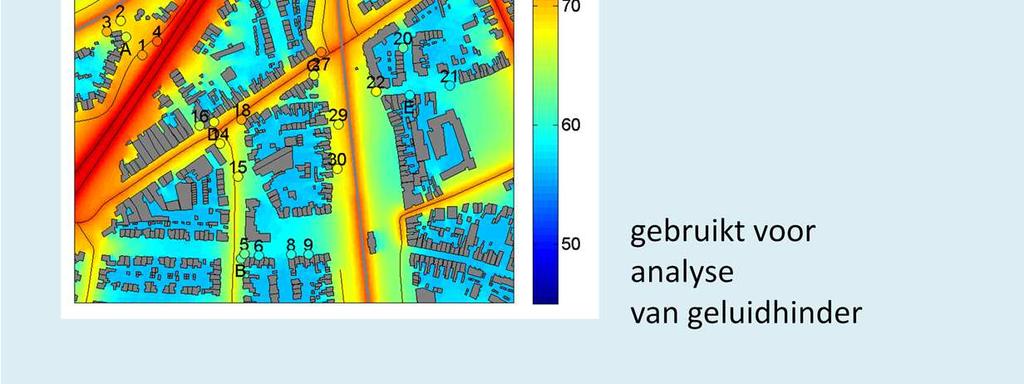 van geluidhinder. Op basis van de geluidmetingenop 35 locatieshebbenwe het volledigegeluidveldin de wijk gereconstrueerd.