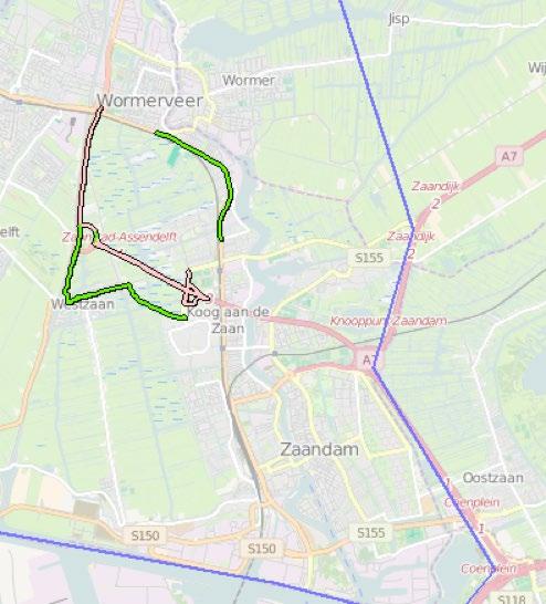 Uit figuur 4.2 blijkt Er is een reductie van autoritten verspreid over de overige zones in Zaanstad, netwerkeffect (groene lijnen) ook verspreid over het netwerk.