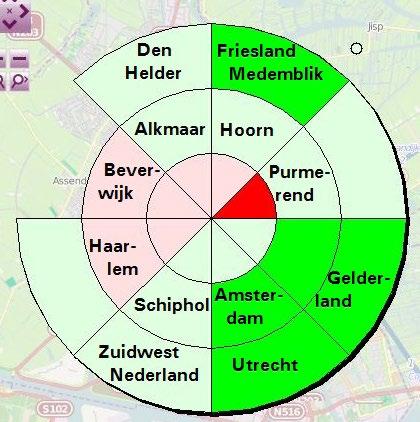De figuur linksboven laat zien dat in de ochtendspits bestemmingen in Uithoorn, Amstelveen en Rotterdam vanuit Amsterdam relatief slecht bereikbaar zijn.