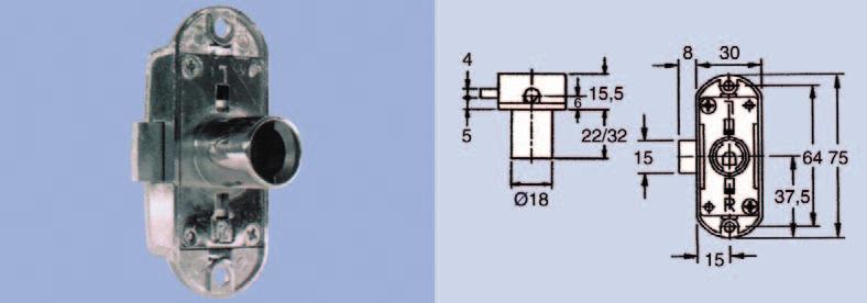 Sloten Draaistangslot type 1301 - u dient de cilinder voor alle sloten apart te bestellen - doornmaat: 15 mm - links/rechts omkeerbaar Bestelnr.