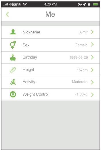 8.4 Gewichtscontrole Met de Health Scale app kunt u uw gewicht optimaal controleren en uw dagelijkse activiteiten bijhouden. 1. Ga naar de optie 'Instellingen' in het hoofdscherm. 2.