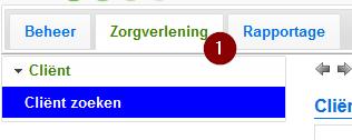 2.2 Opzoeken van de cliënt voor de labaanvraag 1. Klik op het tabblad Zorgverlening om het zoekscherm te openen voor het opzoeken van de cliënt voor de labaanvraag. 2.