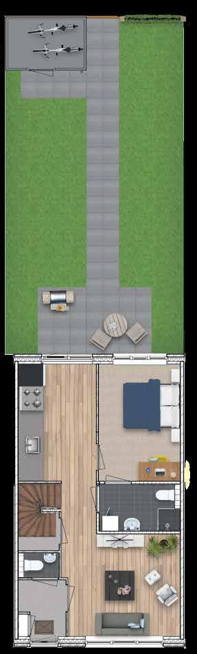 Plattegronden A tussenwoning huisnummers 9, 17, 35, 43, 51, 96,100 en 108 schaal 1:50 Plattegronden A gespiegeld tussenwoning huisnummers 3, 11, 23, 37, 45, 95, 98 en 102 schaal 1:50 Huisnummer