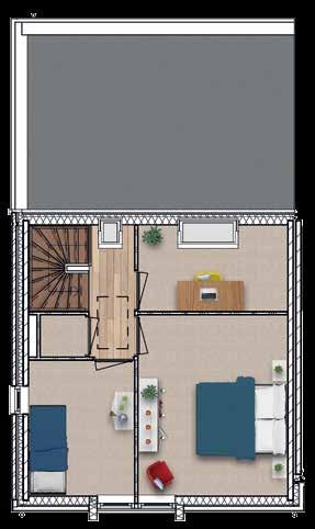 (21 m 2 ) met open keuken slaapkamers en hobbyruimte (4 m 2,5 m 2 en 11 m 2