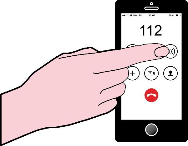 (LAAT) 112 BELLEN (+ AED) Leg telefoon naast slachtoffer (op speakerfunctie).
