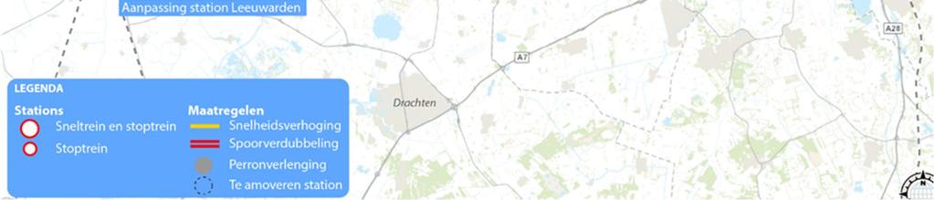 Het plangebied betreft het tracé tussen station Leeuwarden en Groningen, dat is tussen km 26,05 en km 80,10.