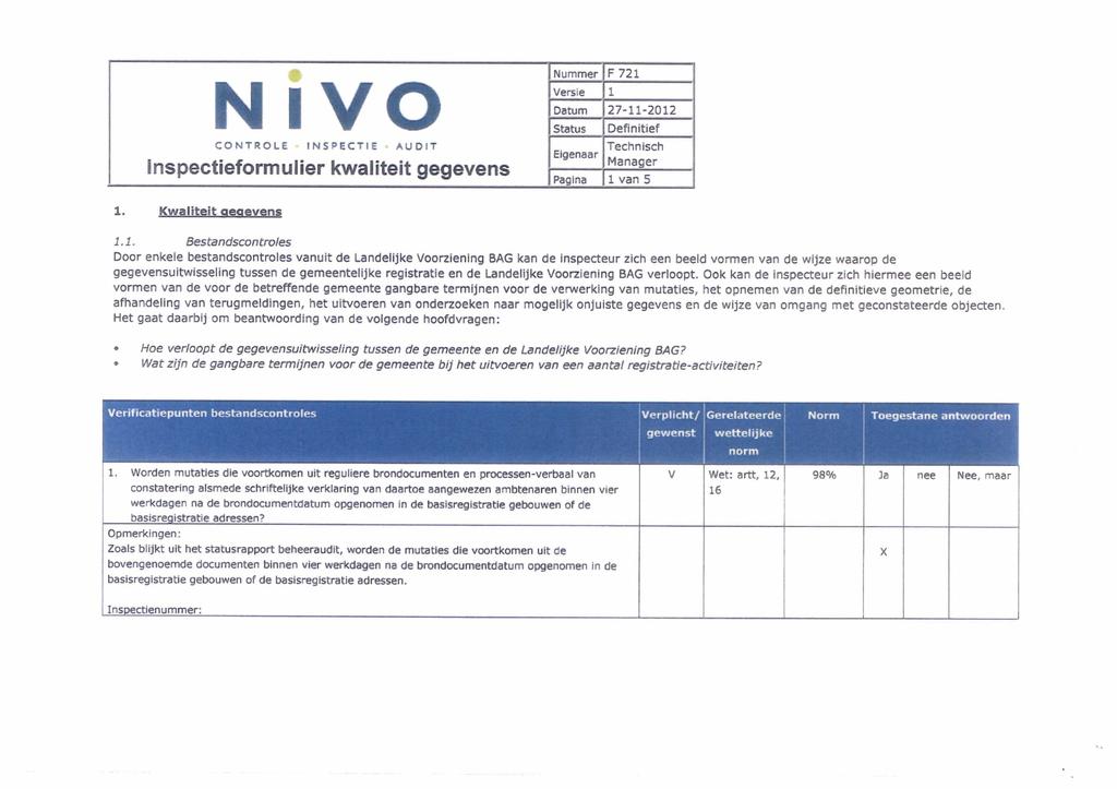 Inspectieformulier kwaliteit gegevens 1.