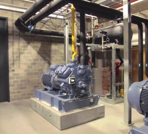 State-of-the-art frequentie toerengeregelde robuuste industriële VC-zuigercompressoren van GEA Grasso opgesteld in de machinekamer.