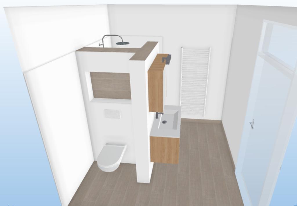 4. Badkamer plaatsen Sanitair en tegelwerk wordt geleverd door Grando Wastafel, Spiegelkast, Douche, Sunshower, Toilet, Radiator,