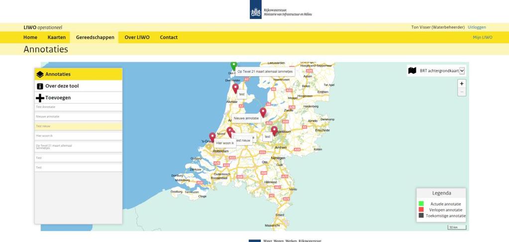 2 3. Annotaties +: Door op de + te klikken verandert de muis van pijl in een +-teken en kan op de kaart geklikt worden daar waar de annotatie gewenst is. Vervolgens kan in een volgend scherm ( 3.