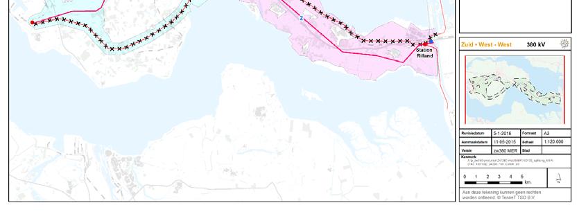 noordzijde van de bestaande 380kV-verbinding en de spoorlijn. Vanwege de eisen aan de doorvaarthoogte worden bij het kanaal hogere masten (circa 100m) toegepast.