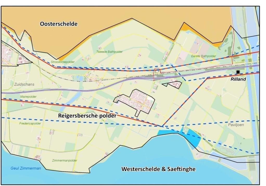 Afbeelding 54 Doorsnijding van Westerschelde & Saeftinghe (blauw) ter hoogte van Bath.