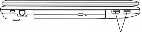 Overzicht van het systeem Linkerkant Afbeelding 5 (1) Kensington Lock-beveiliging tegen diefstal (2) Modemaansluiting (3) Optisch schijfstation met