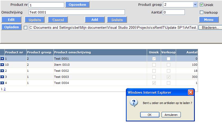 o Aantal verwerkte regels uit de Excel file worden getoond :