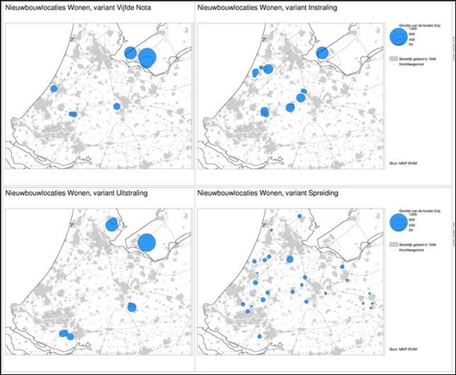 Figuur A.2 Verstedelijkingsvarianten Deltametropool Bron: Kuiper et al. (2003).