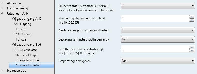 3.2.3.11 Parametervenster Automodusbedrijf (meerdere standen) Dit parametervenster is zichtbaar als in het Parametervenster E, F, G: Ventilator (meerdere standen) pag.