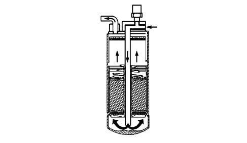 VOCHTFILTER Het vochtfilter is met een leiding verbonden met de toevoeraansluiting van de verdamper en filtert het koelmiddel voornamelijk in gasvorm, maar voor een klein deel ook in vloeibare vorm