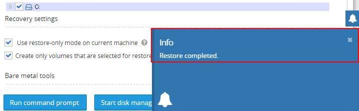 Nadat de restore is afgerond voert u de volgende stappen uit: - Zet de server uit; - Koppel de ISO los van de server; - Boot de