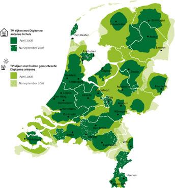 Figuur 19: Dekking Digitenne met binnenantenne en (zelf te plaatsen) buitenantenne. Bron: KPN. 362 Dekking van IPTV via DSL-netwerken 13.