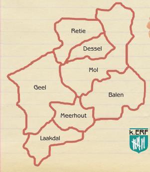 Wat is k.erf? Een intergemeentelijk samenwerkingsverband rond cultureel erfgoed tussen de gemeentes Balen, Dessel, Geel, Meerhout, Mol, Laakdal en Retie. Sinds 2010 heeft k.