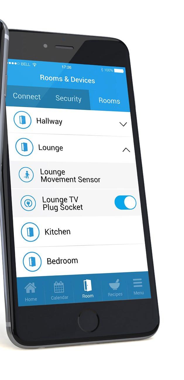 Ruimten Apparaten worden in de Texecom Connect-app onderverdeeld in ruimten, waardoor heel eenvoudig en intuïtief apparaten kunnen worden gelokaliseerd en automatiseringsrecepten met meerdere