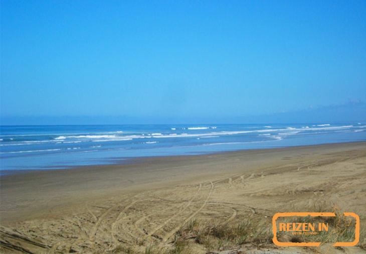 90 Mile Beach 90 Mile Beach is, in tegenstelling tot de naam doet vermoeden, maar 90 kilometer lang. Lang werd hij gebruikt als hoofdweg tussen Kaitaia en Cape Reinga.