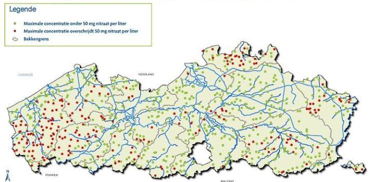 N vrachten landbouw naar oppervlakte water Overschrijding nitraat