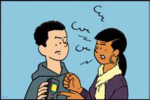 Indien onduidelijkheid bestaat over de strip vertelt u dat de jongen het cadeau geeft om het meisje over te halen om met hem te tongzoenen.