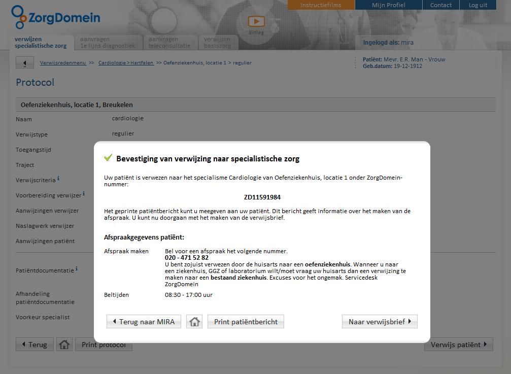 Figuur 7: Klik op de knop "Terug naar CGM Huisarts " om terug te keren naar CGM Huisarts 2.