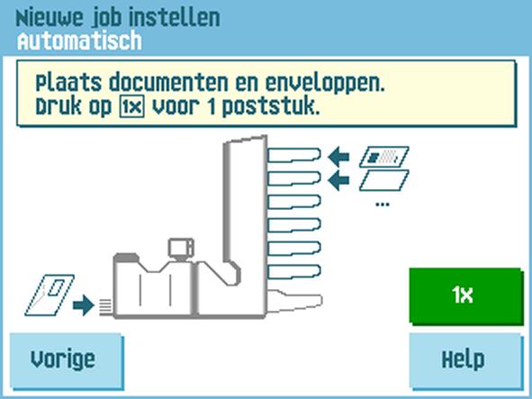 7 Het systeem testen en aangepaste jobs definiëren Het systeem testen Test het systeem als volgt: 1. Vul de documentfeederlade bij. 2. Plaats het envelopmagazijn. 3.