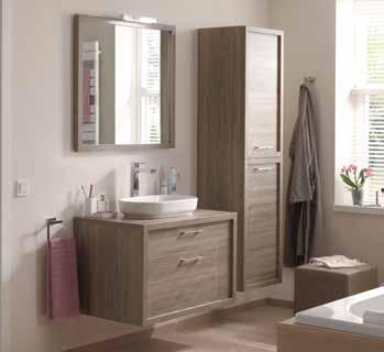 La structure en bois à rainure offre un aspect chaleureux. Choisissez parmi le vaste assortiment de lavabos encastrés pour personnaliser votre meuble. 2 1.