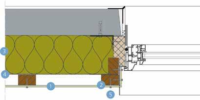 Gevel Houten achterconstructie Mechanische bevestiging op hout, horizontale kozijnaansluiting Detail 1-307 1 ROCKPANEL plaat 8 mm 2 EPDM