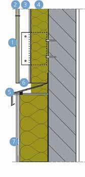 Gevel Houten achterconstructie Mechanische bevestiging: aansluiting op stucwerk Detail 1-275 1 ROCKPANEL plaat 8 mm 2 EPDM voegband 3 Regelwerk/ventilatieruimte 4 Dampopen waterkerende folie