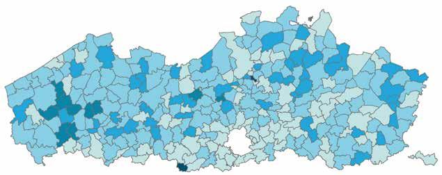 4.66 Sportclubs Aantal sportclubs opgenomen in de Sportdatabank Vlaanderen, per inwoners, toestand 3 december 6. 9,8-9,8 9,3-9,7 5,5-9, 3,7-5,4 < 3,7 Bron: Sport Vlaanderen. 4.