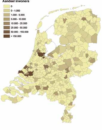 Aandeel inwoners 0 0-1.000 1.000-5.000 5.000-10.000 10.000-25.000 25.000-50.000 50.000-150.000 > 150.000 Aandeel inwoners 0% 0-2% 2-4% 4-6% 6-10% 10-20% > 20% Kaart 4.