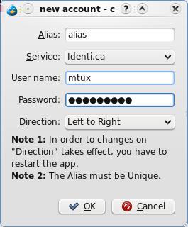 Voer eenvoudig de gewenste unieke alias in, de gebruikersnaam en wachtwoord en klik op de knop OK.