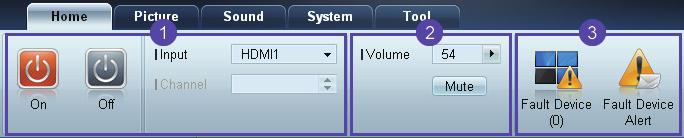 3 MDC gebruiken 3.3.8 Menu's U kunt een geselecteerd apparaat in- en uitschakelen en de bron of het volume van het apparaat aanpassen.