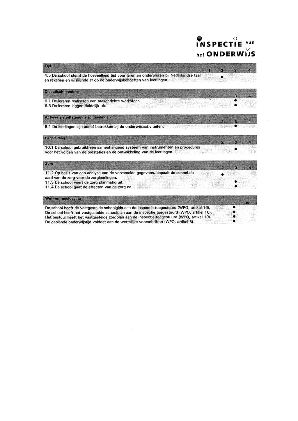 A Q rijd 4.5 De school stemt de hoeveelheid tijd voor leren en onderwijzen bij Nederlandse taal en rekenen en wiskunde af op de onderwijsbehoeften leerlingen. Didactisch handelen 6.