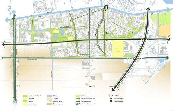 Figuur 7. Bestaande groenstructuur Badhoevedorp Badhoevedorp is in te delen in een aantal wijken afhankelijk van de ligging en de ruimtelijke opbouw.
