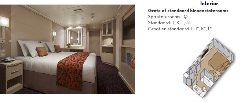 Overzicht Staterooms & Suites aan boord van de ms Nieuw Statendam Binnenhutten De 2 bedden zijn om te vormen tot 1 queen-size bed, douche.