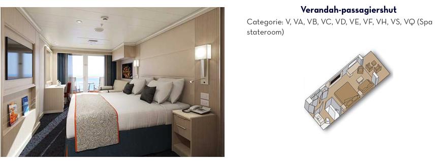 Verandah Stateroom 2 benedenbedden die om te vormen zijn tot 1 queen-sizebed, douche, zitgedeelte, een eigen veranda, ramen van vloer tot plafond.